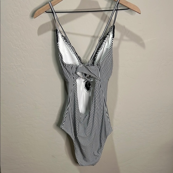 Cupshe Black White One Piece Swim Bathing Swim Suit Lace Wish You Well Stripe - Picture 4 of 14